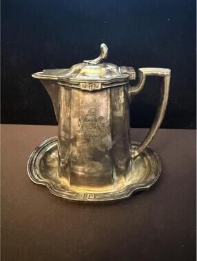 Antique Reed & Barton Silver Soldered “The Rolyat” Hotel Syrup Server w/ Tray